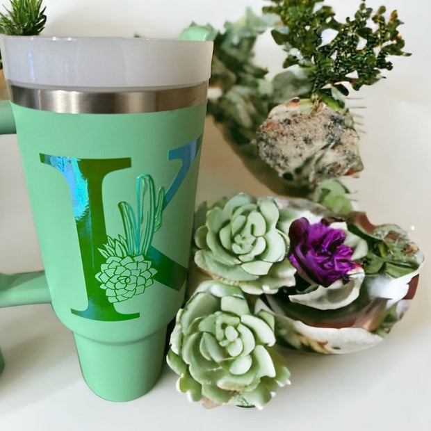 Cactus Flower Initial Decal-Personalized Stanley Cup Accessory
