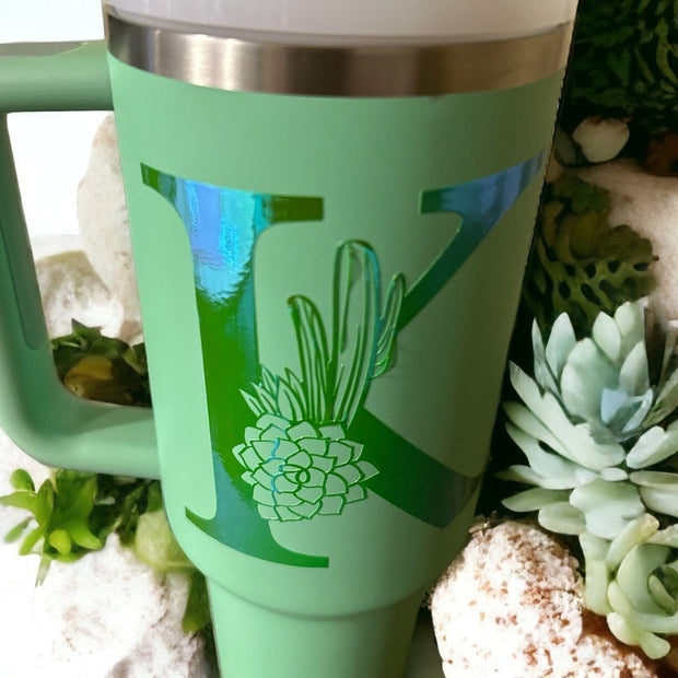 Cactus Flower Initial Decal-Personalized Stanley Cup Accessory